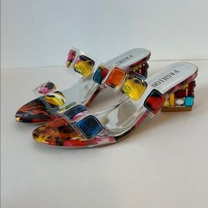 FINAL! NWOT! Vibrant Multi Color Heels with Transparent Design
